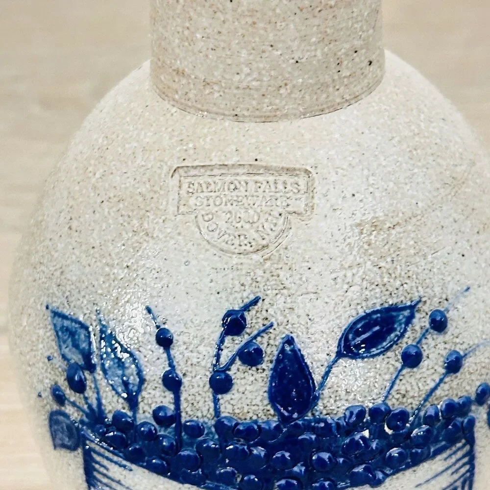 Salmon Falls Pottery Stoneware Blueberry Basket Vase 1999 Signed McEwen Jug NH